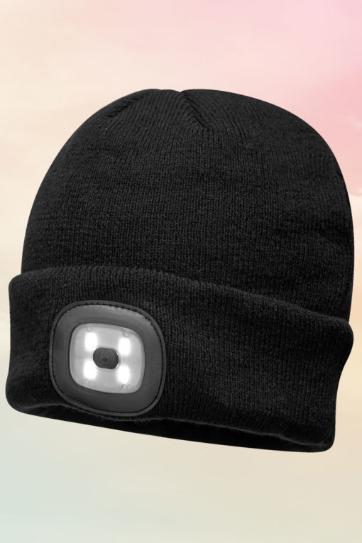 Black Beanie Hat With LED Headlight USB Rechargeable