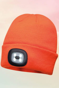 Orange Beanie Hat With LED Headlight USB Rechargeable