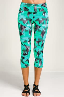 Womens Geo Funky Turquoise Cropped Gym Leggings