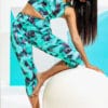Womens Geo Funky Turquoise Cropped Leggings Oufit Set