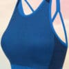 Women's Seamless Panelled Bright Blue Navy Crop Top Front Side