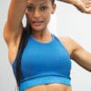 Women's Seamless Panelled Bright Blue/Navy Crop Top Model Front