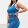 Women's Seamless Panelled Bright Blue Navy High Waisted Leggings Top
