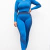 Women's Seamless Panelled Bright Blue/Navy Leggings Outfit Front