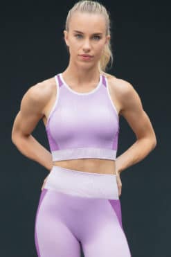 Women's Seamless Panelled Light Pink Purple Crop Top Outfit