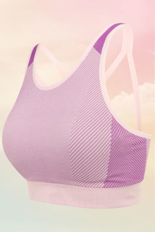 Women's Seamless Panelled Light Pink/Purple Crop Top Side