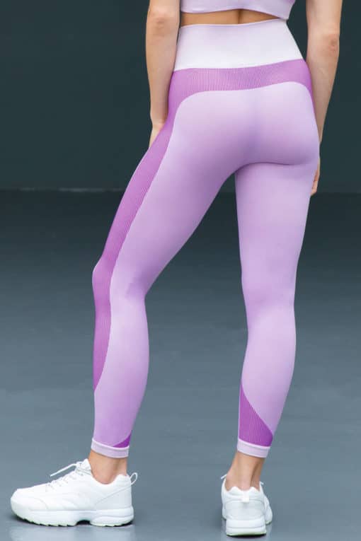 Women's Seamless Panelled Light Pink Purple High Waisted Leggings Back