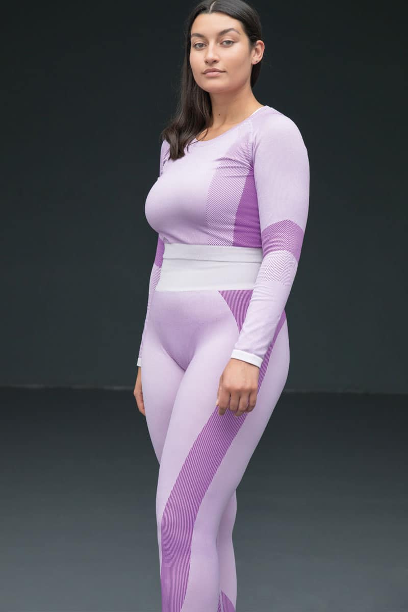Womens Seamless Panelled Light Pink Purple High Waisted Leggings Plus Size