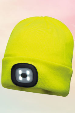 Yellow Beanie Hat With LED Headlight USB Rechargeable